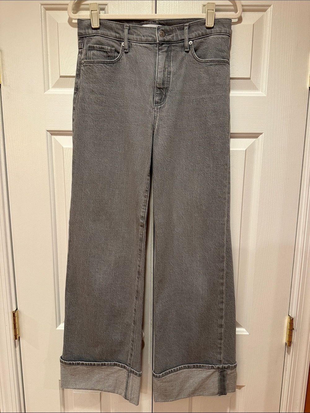 LOFT Contrast Cuff Wide-Leg High Rise Jeans in Distressed Gray size 2/26 ANWOT